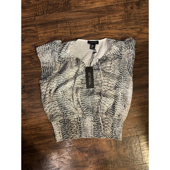 Rachel Zoe Sz XS Metallic Snake Print Blouse Tie Neck-Flutter Sleeves NWT - Picture 1 of 6